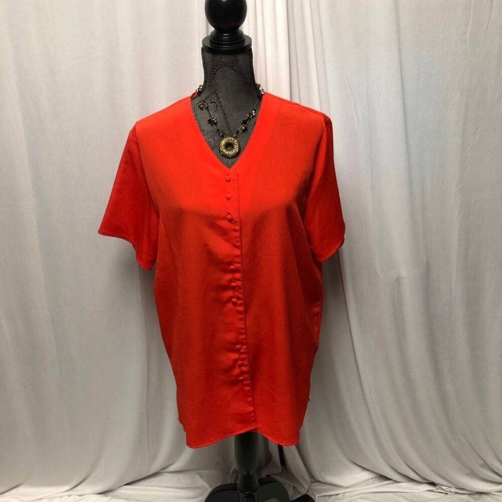 Red V-Neck Button-Front Blouse - Unbranded